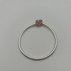 Pink Heart Silver Bracelet - Keith Haring inspired - 19 inches long